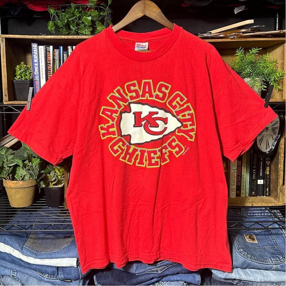 Vintage 90s Single Stitch Kansas City Chiefs Tee Shirt Red Boxy NFL Mens XL